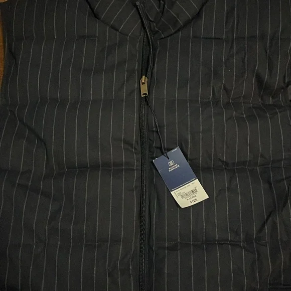 NWT Stafford Mens XL Quilted Vest Navy Stripe Full Zip Outdoor Casual Winter